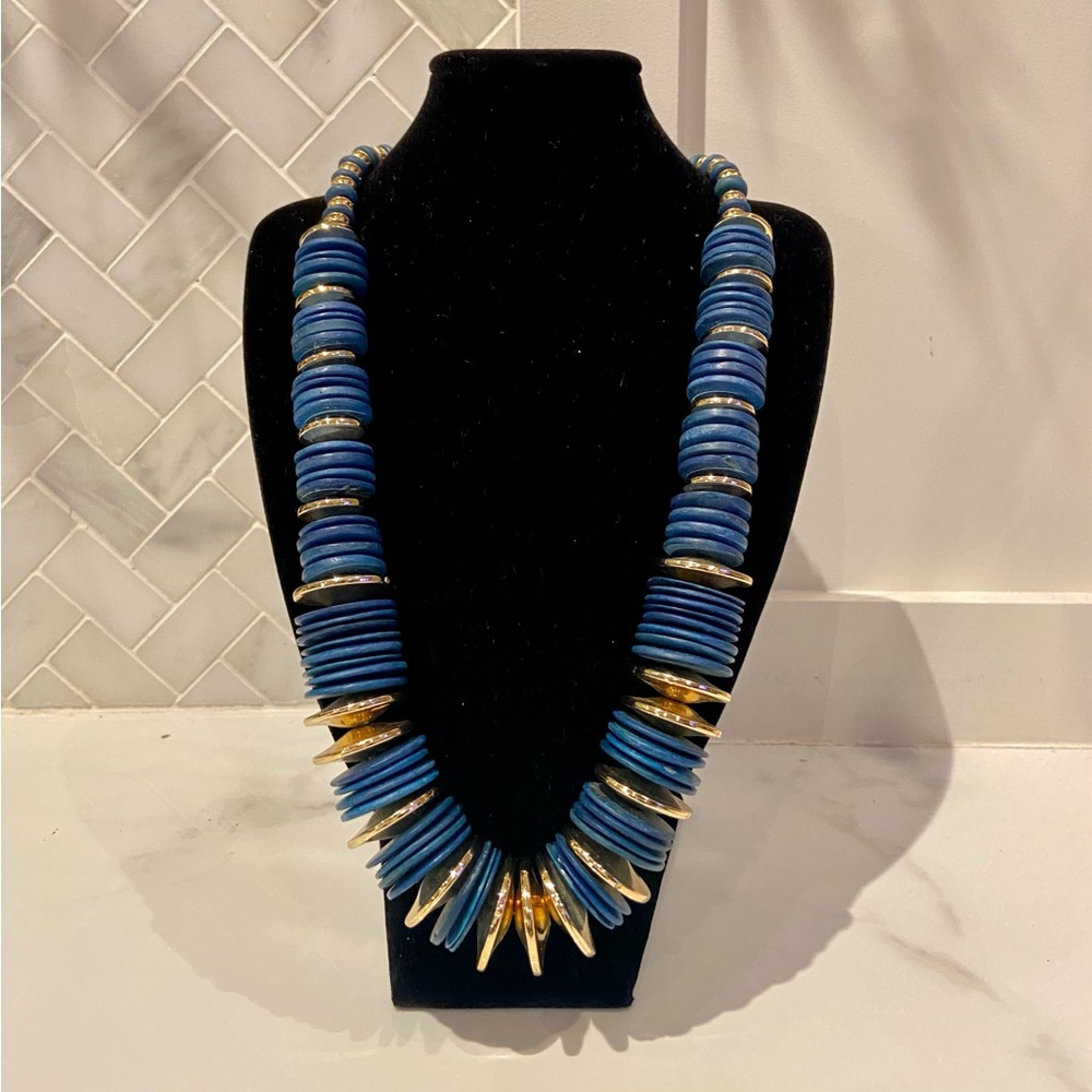 3/$50 Blue Chunky Wood Choker Necklace - ** 3 FOR $50 DEAL + REDUCED SHIPPING **